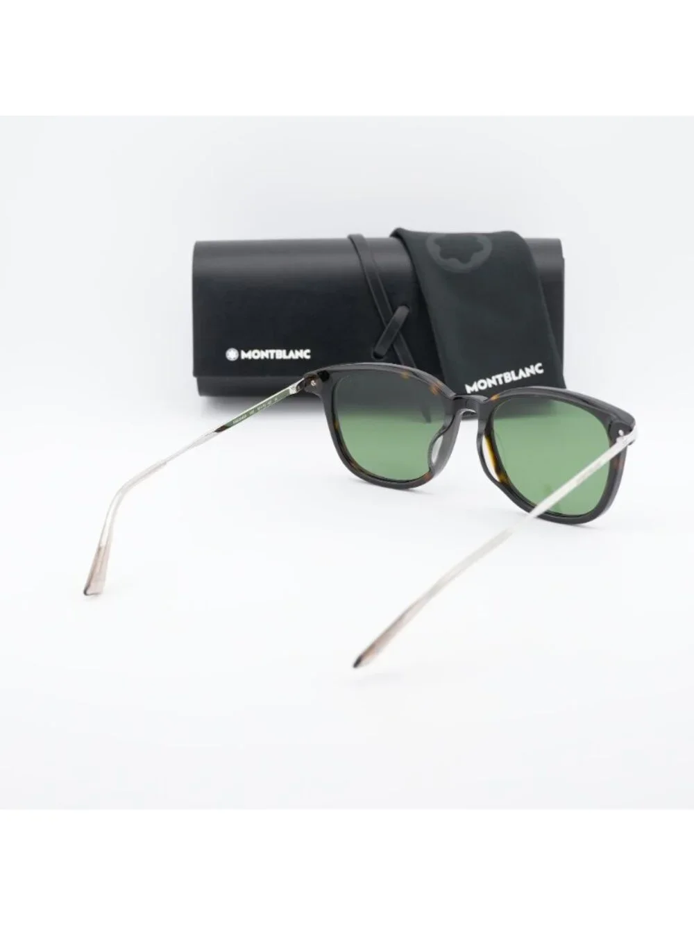 Montblanc MB0304SA 002 Sunglasses Havana Square Frame, Green Lenses